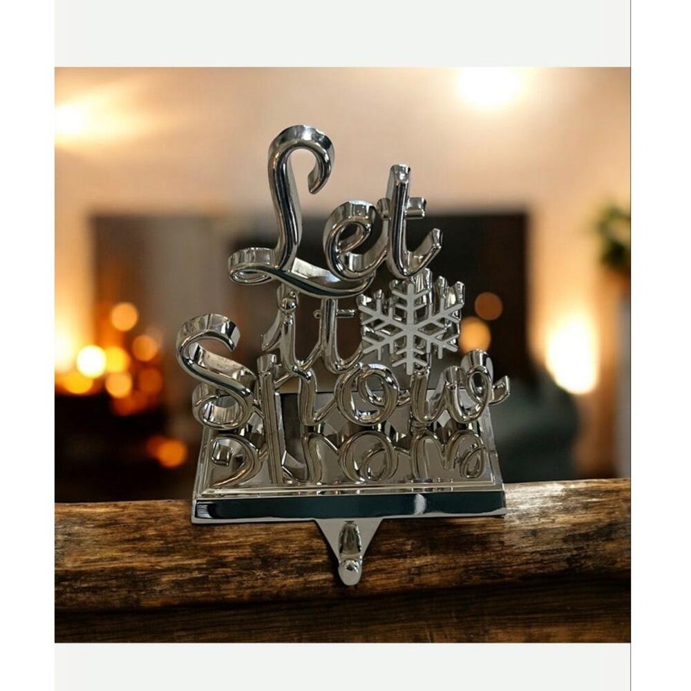 Silver Tone Chrome Stocking Hanger Holder Enamel Accent Christmas